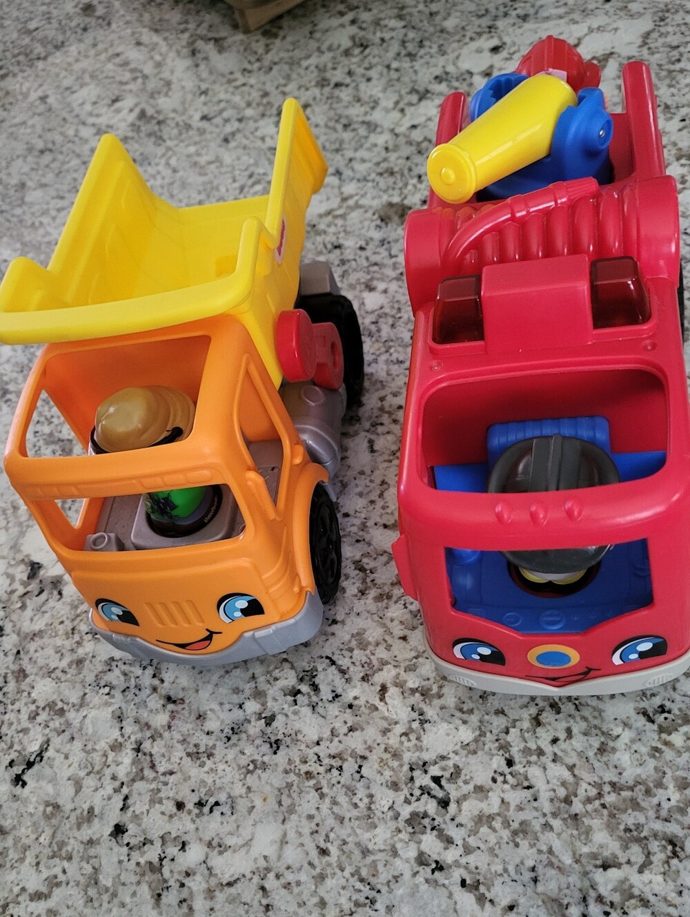 Fisher Price Dump Truck & Red Fire Engine  -2 Vehicles.  Lights And Sounds.  EUC